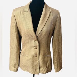 Vintage Kay Unger Size 8 Blazer Metallic Gold Herringbone Lightweight Wool